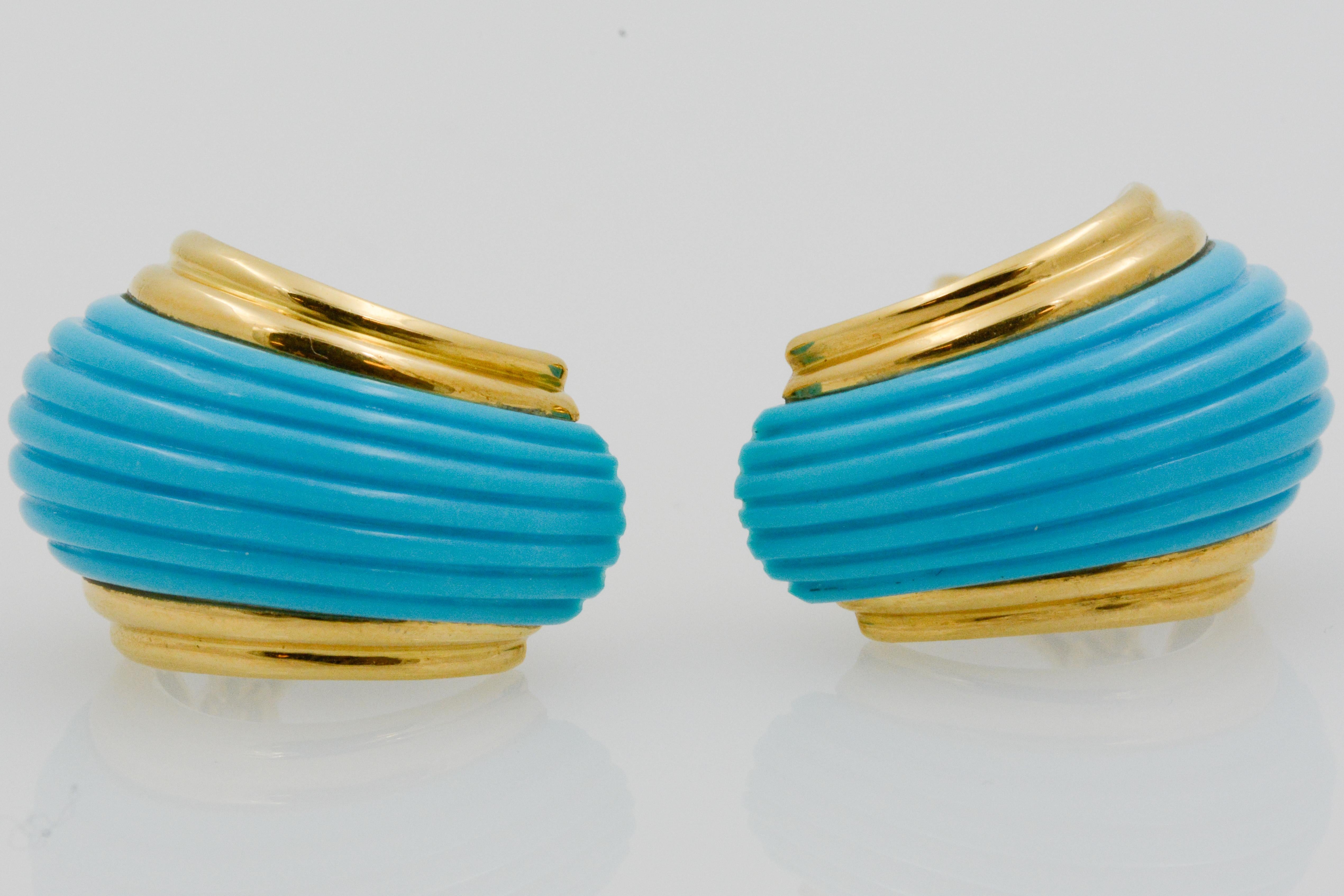 18 Karat Yellow Gold Turquoise Contemporary Clip-On Earrings 5