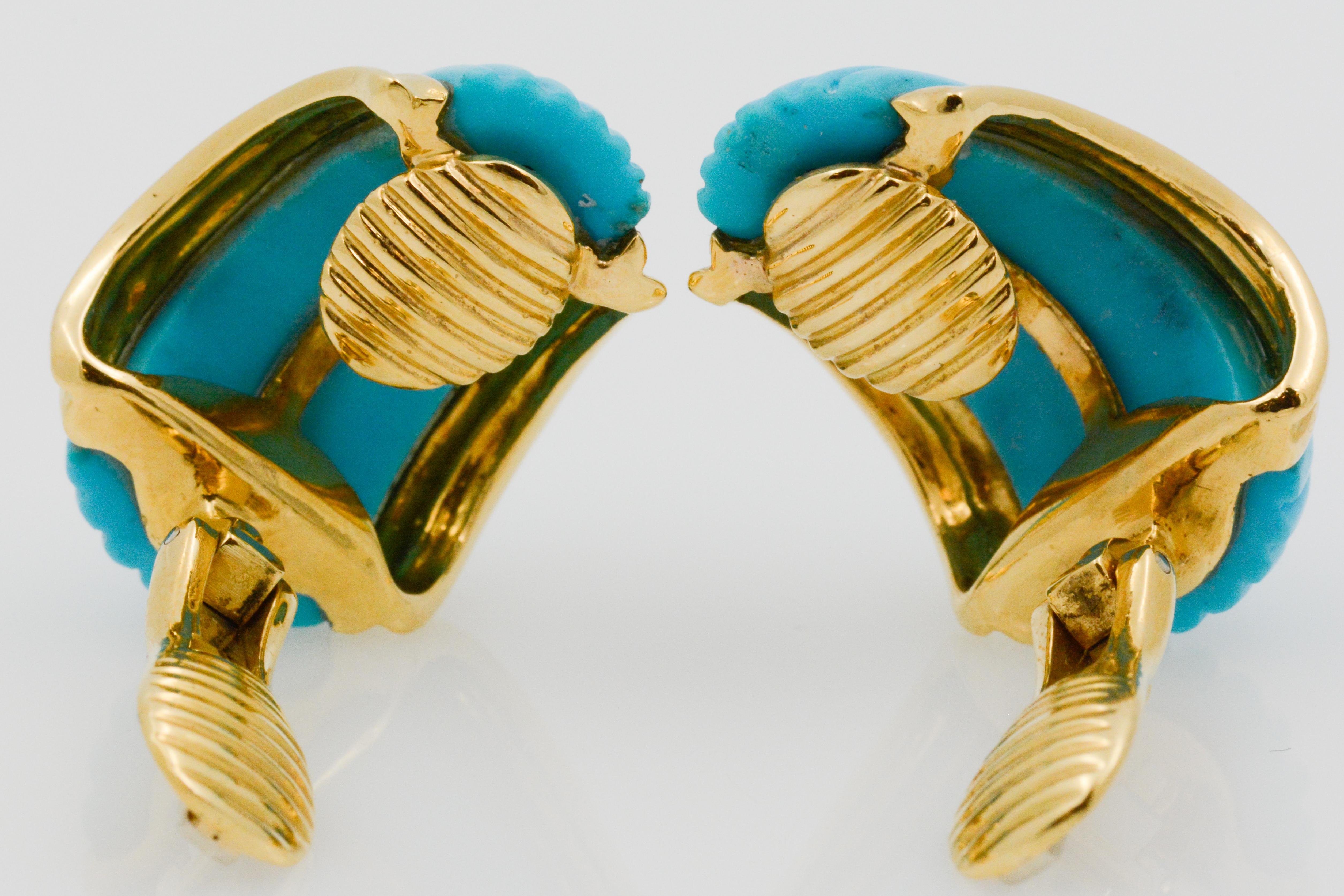 18 Karat Yellow Gold Turquoise Contemporary Clip-On Earrings 4