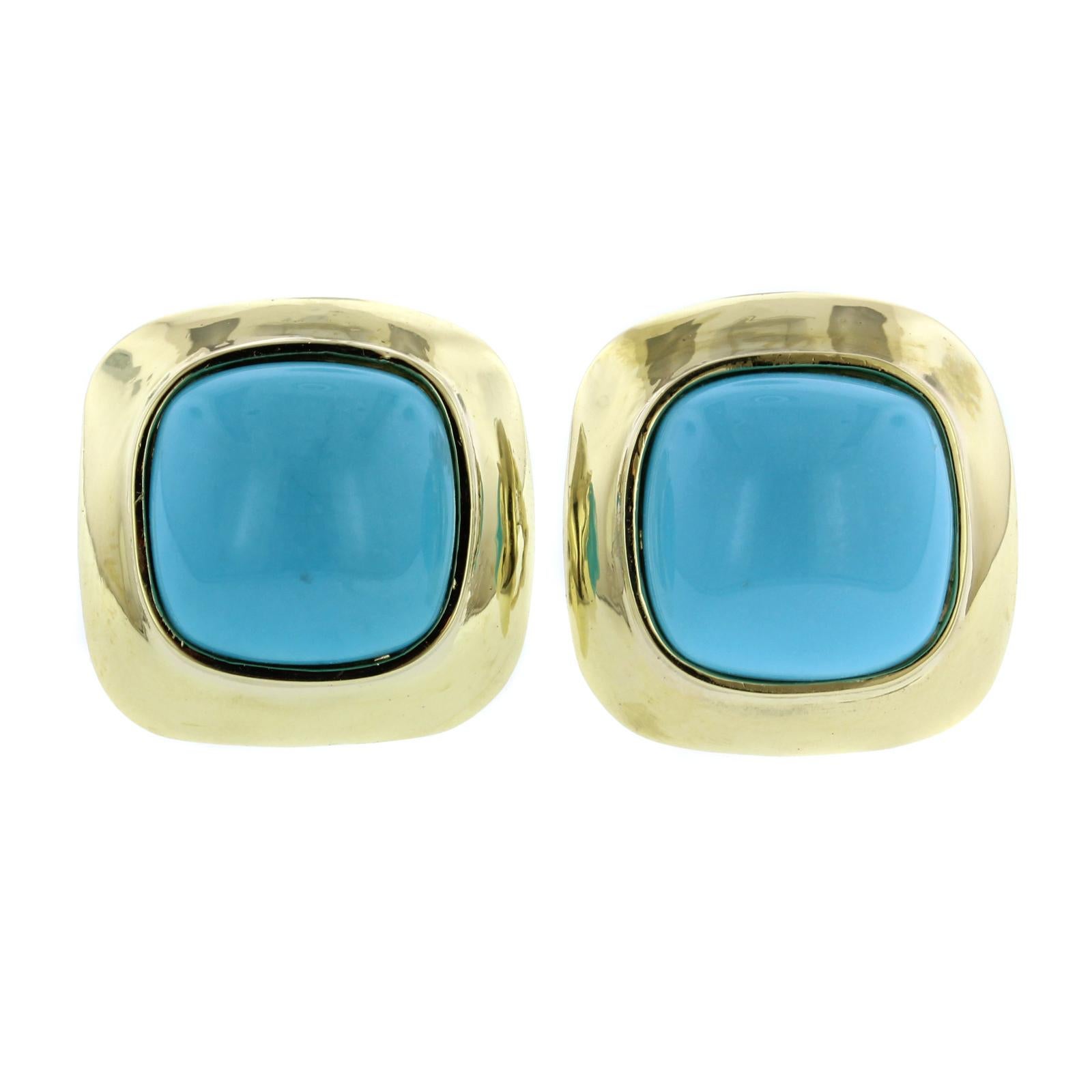 18 Karat Yellow Gold Turquoise Earrings