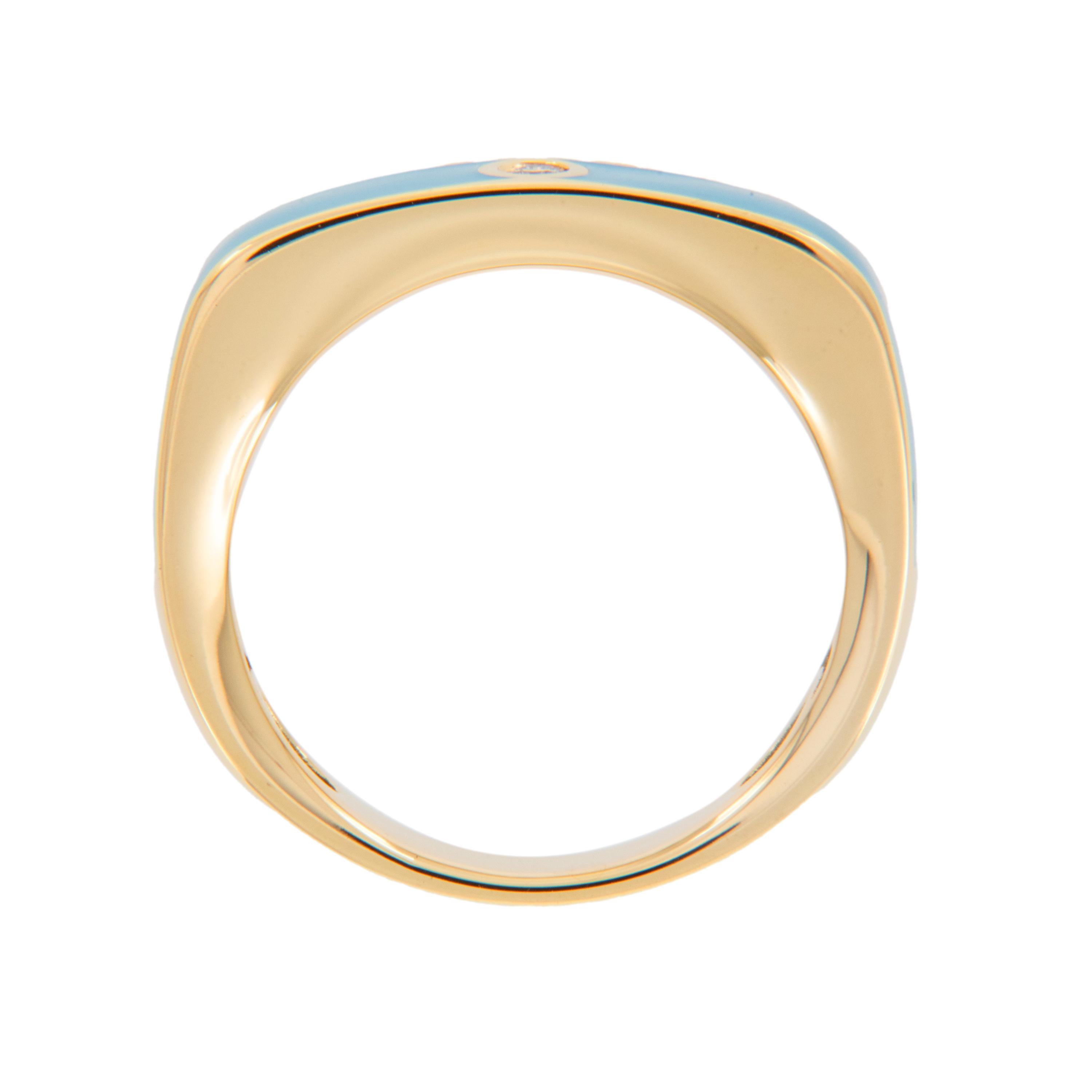 Contemporain Bague en or jaune 18 carats, turquoise, émail et diamants en vente
