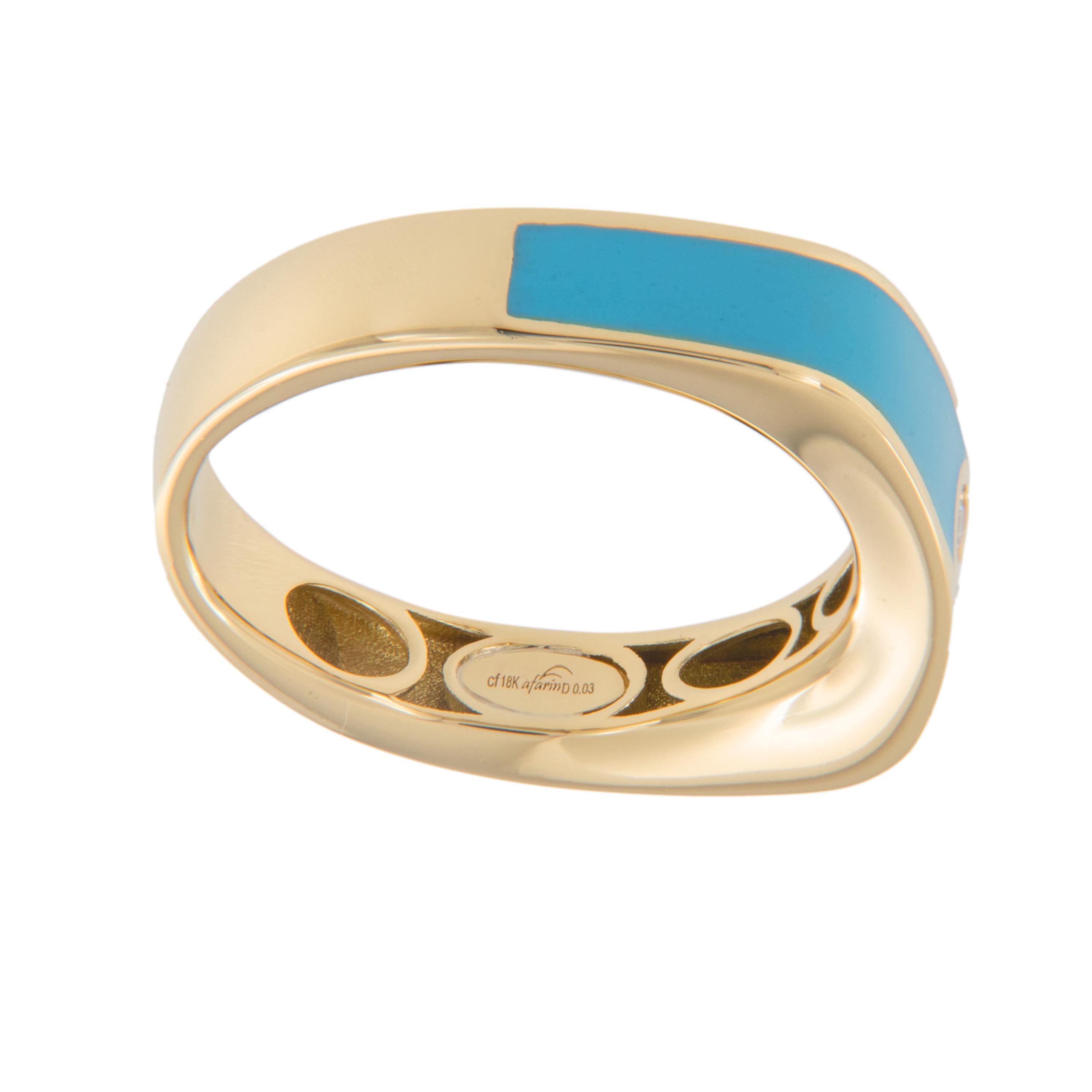 Taille ronde Bague en or jaune 18 carats, turquoise, émail et diamants en vente