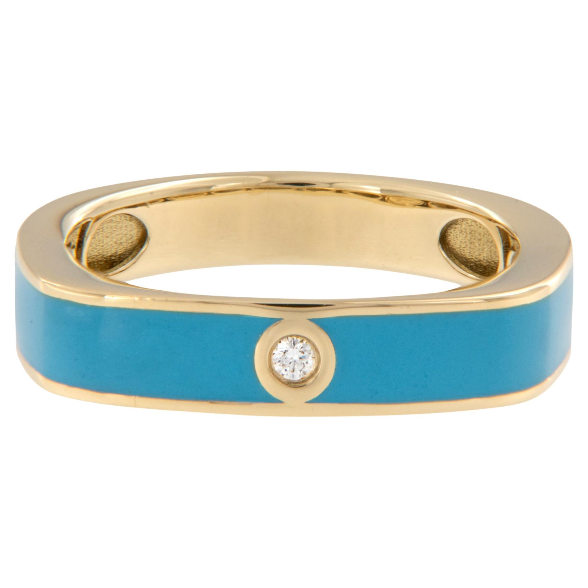 18 Karat Yellow Gold Turquoise Enamel Diamond Ring