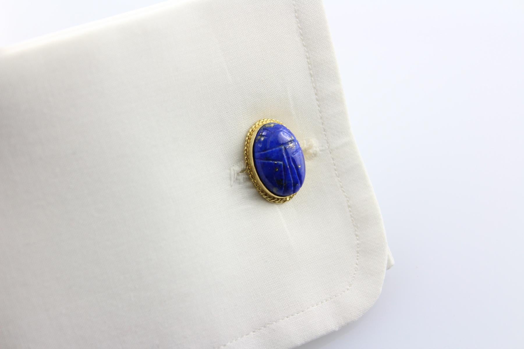 18 Karat Yellow Gold Turquoise Lapis Lazuli Carnelian Jade Beetles Cufflinks 5