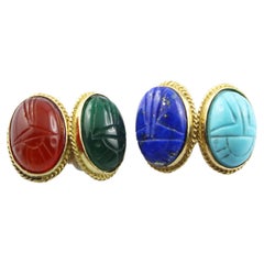 18 Karat Yellow Gold Turquoise Lapis Lazuli Carnelian Jade Beetles Cufflinks