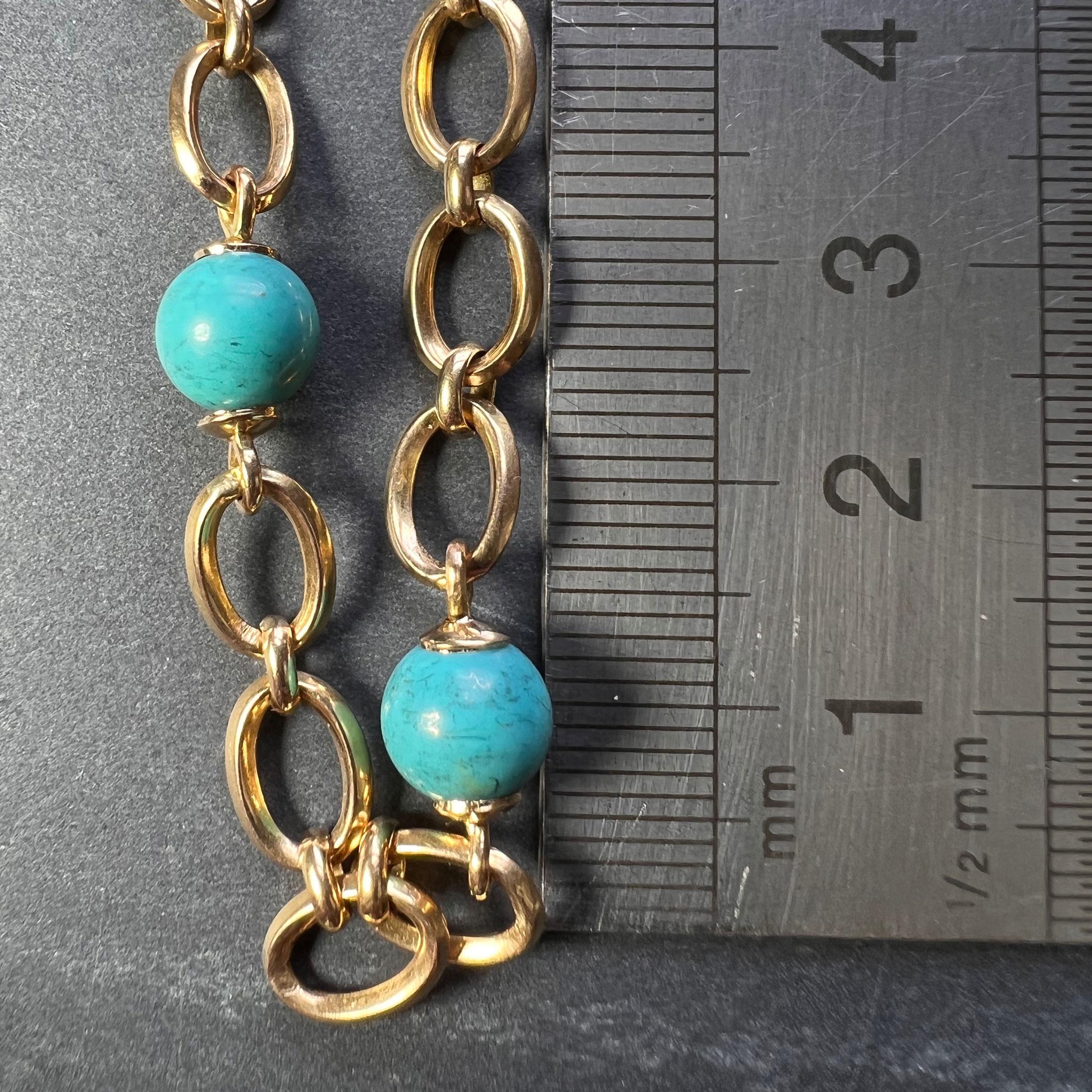 18 Karat Yellow Gold Turquoise Link Bracelet For Sale 5