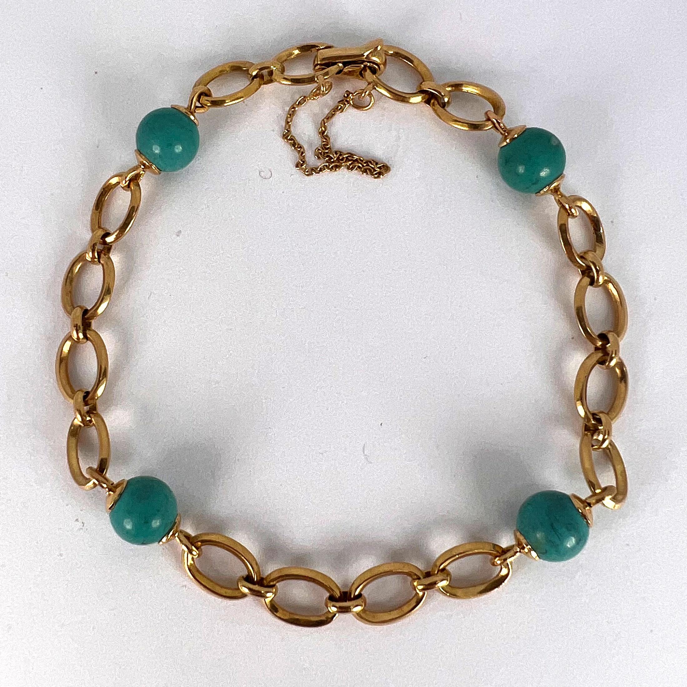 18 Karat Yellow Gold Turquoise Link Bracelet For Sale 8