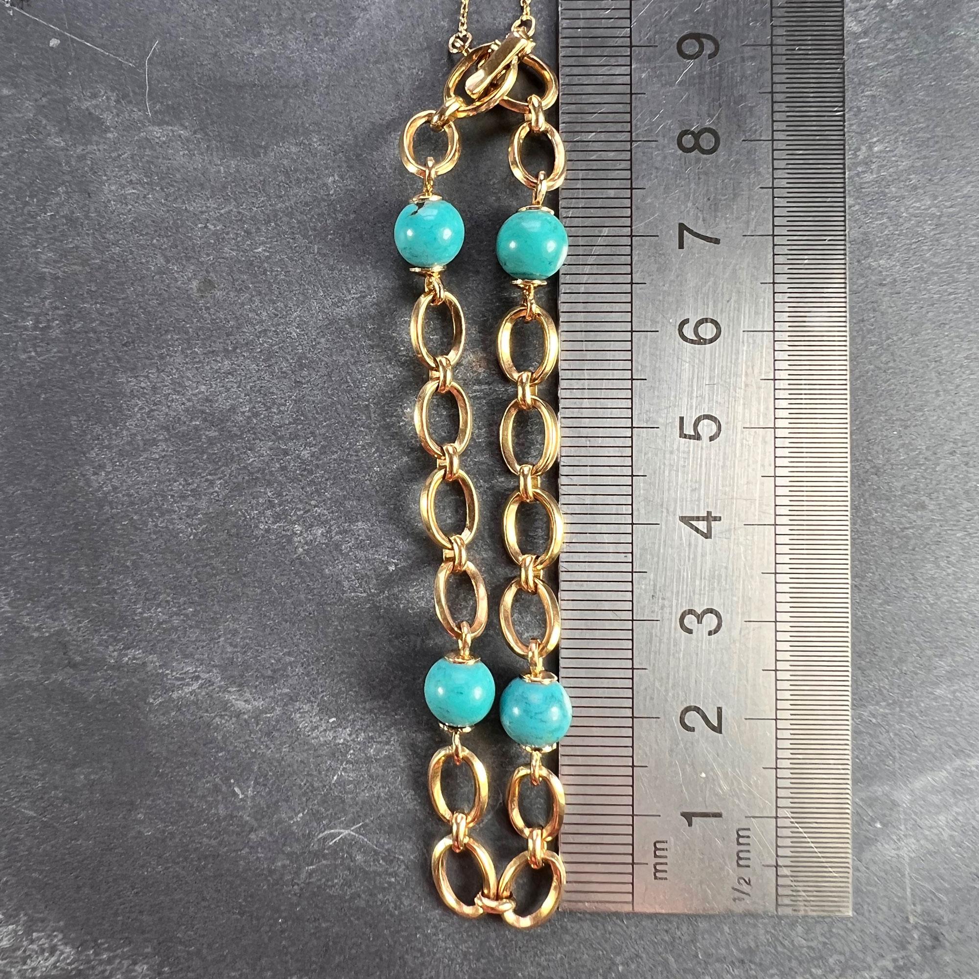 18 Karat Yellow Gold Turquoise Link Bracelet For Sale 3