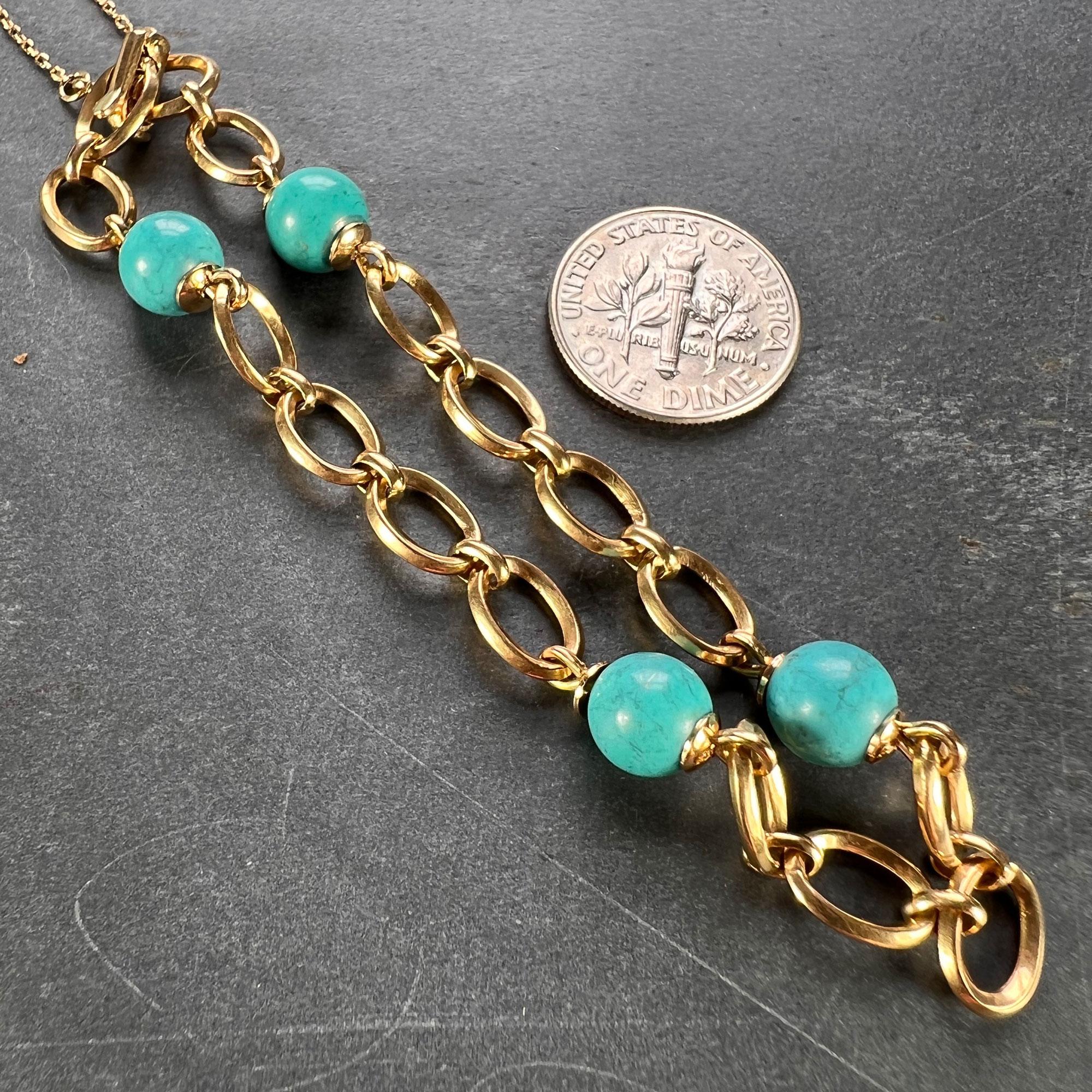 18 Karat Yellow Gold Turquoise Link Bracelet For Sale 4