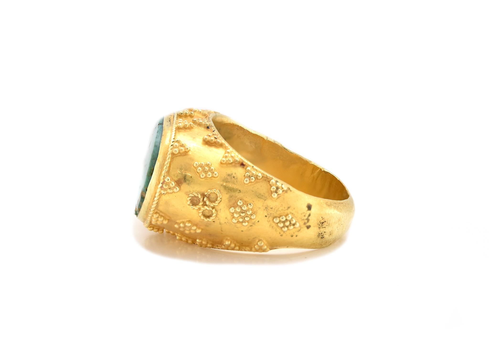 Oval Cut 18 Karat Yellow Gold Turquoise Ring
