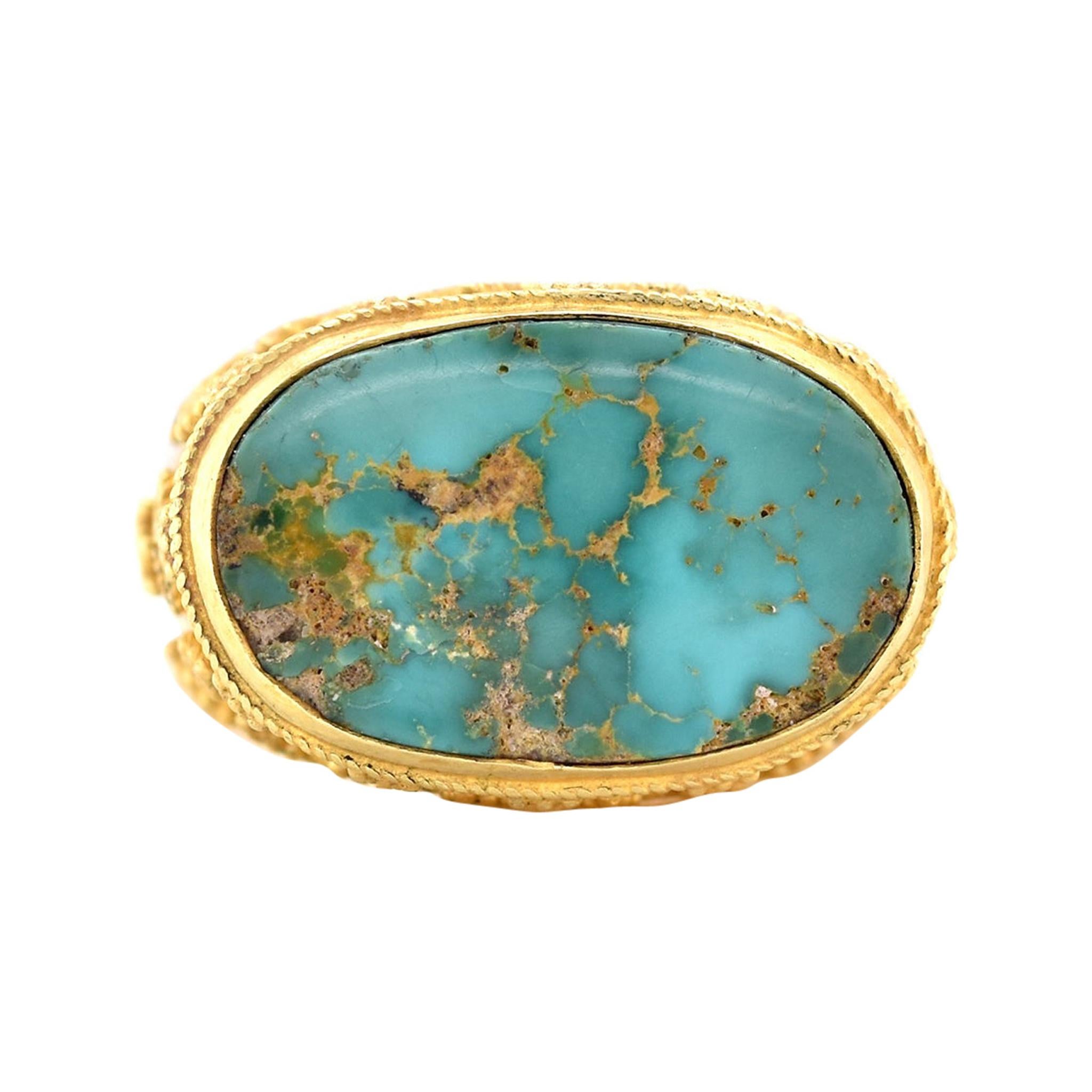18 Karat Yellow Gold Turquoise Ring
