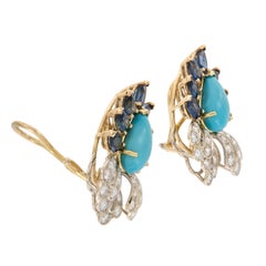 Boucles d'oreilles en or jaune 18 carats Turquoise, saphir et diamant par Emis Beros