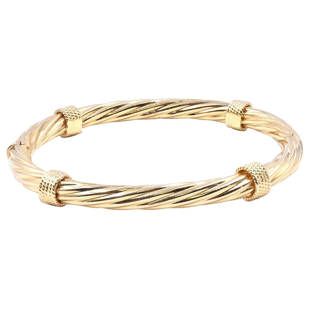 18 Karat Yellow Gold Twisted Bangle Station Bracelet