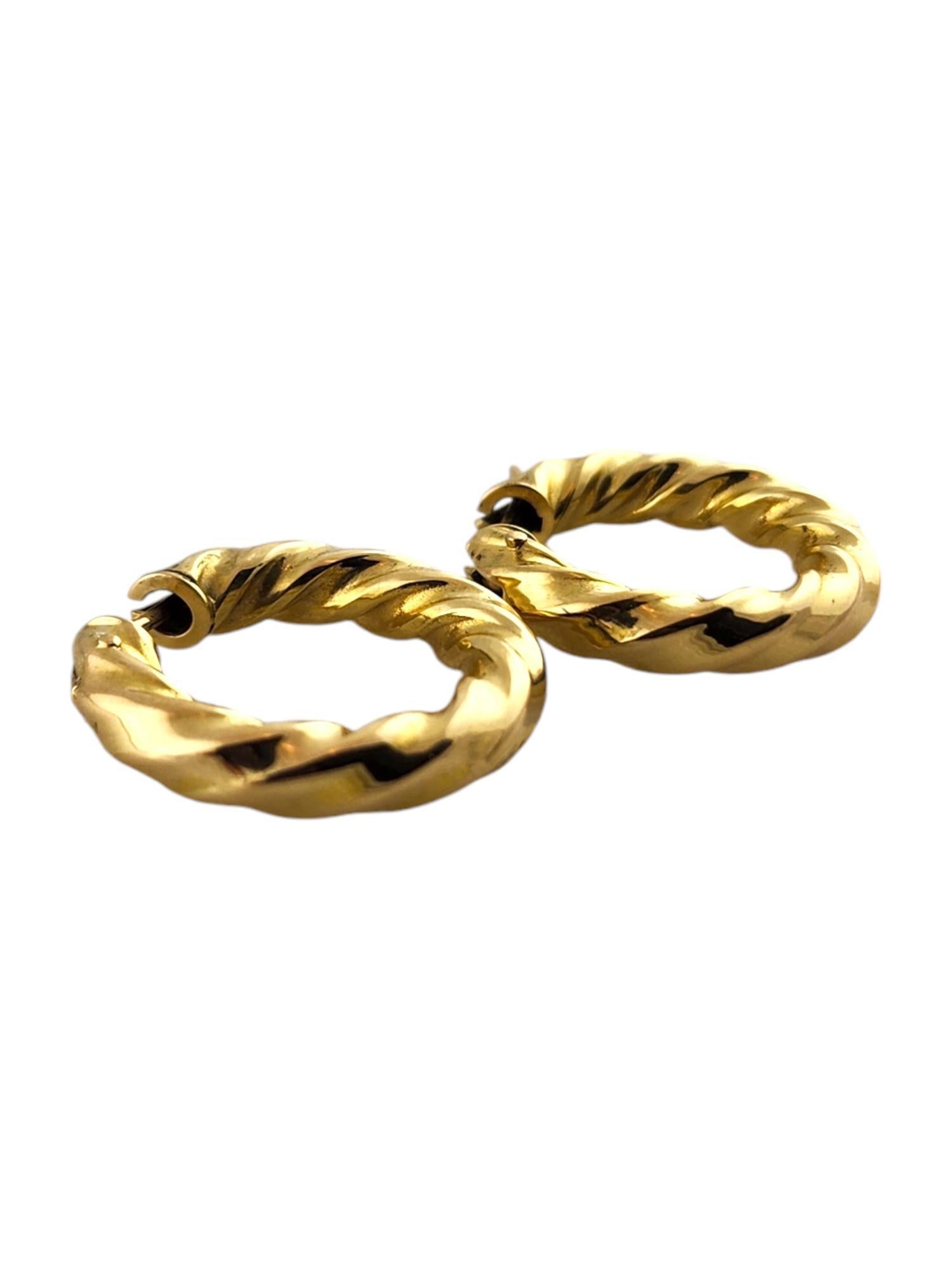 Women's 18 Karat Yellow Gold Twisted Hoop Earrings #18486 For Sale