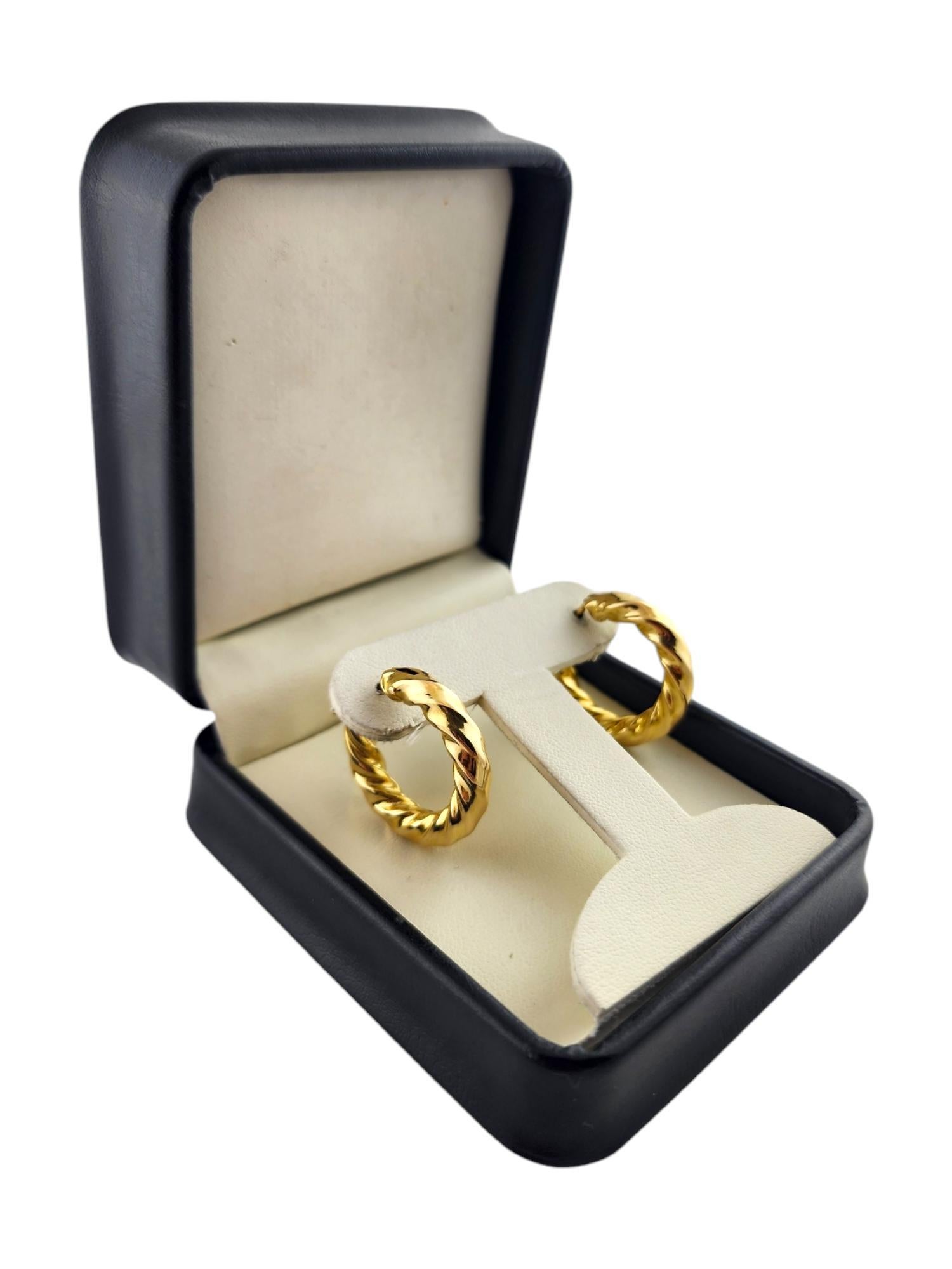 18 Karat Yellow Gold Twisted Hoop Earrings #18486 For Sale 3