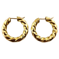 Vintage 18 Karat Yellow Gold Twisted Hoop Earrings #18486