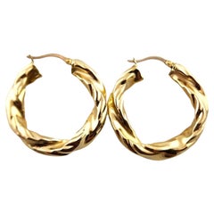 18 Karat Yellow Gold Twisted Hoop Earrings #18489