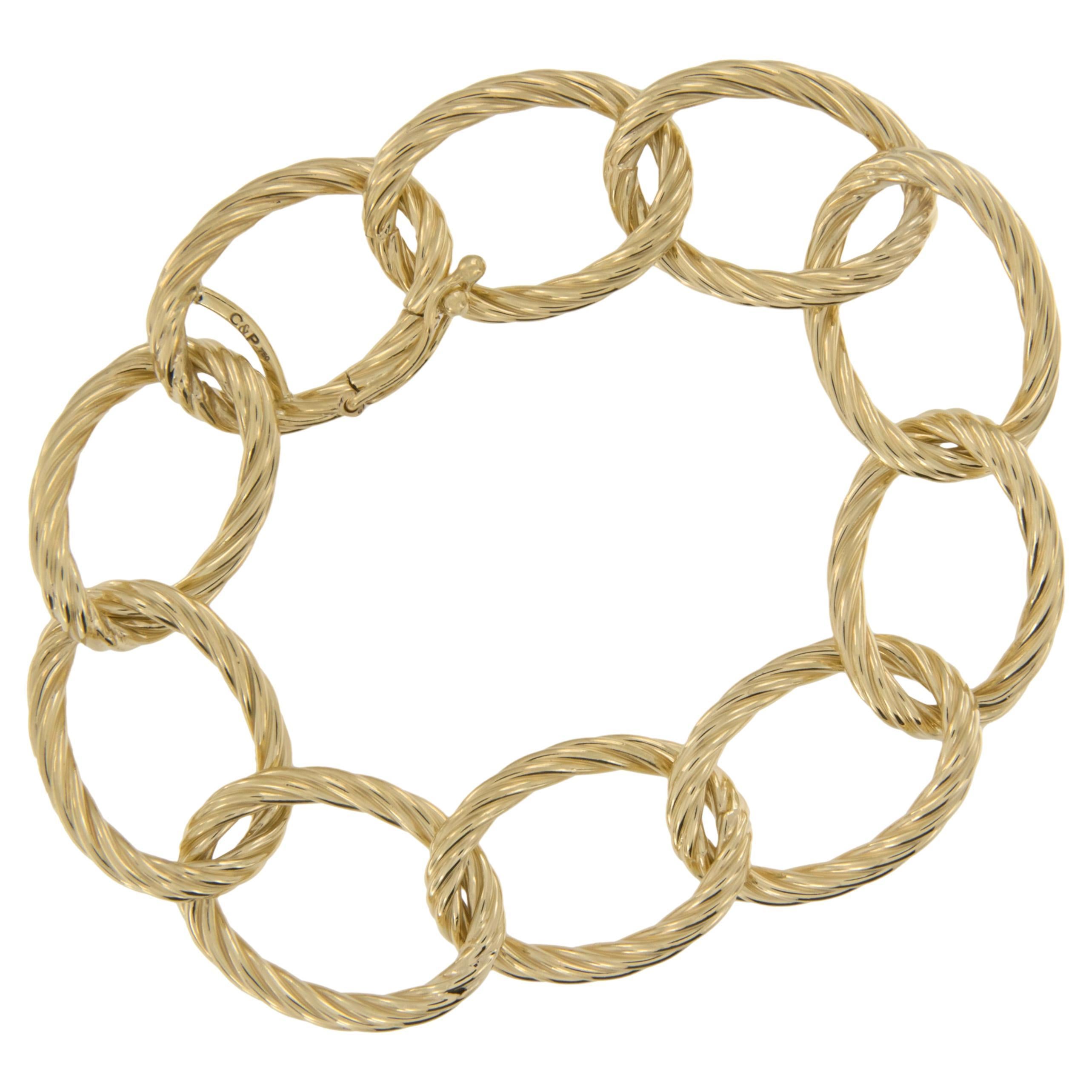 18 Karat Yellow Gold Twisted Large Open Link Bracelet For Sale