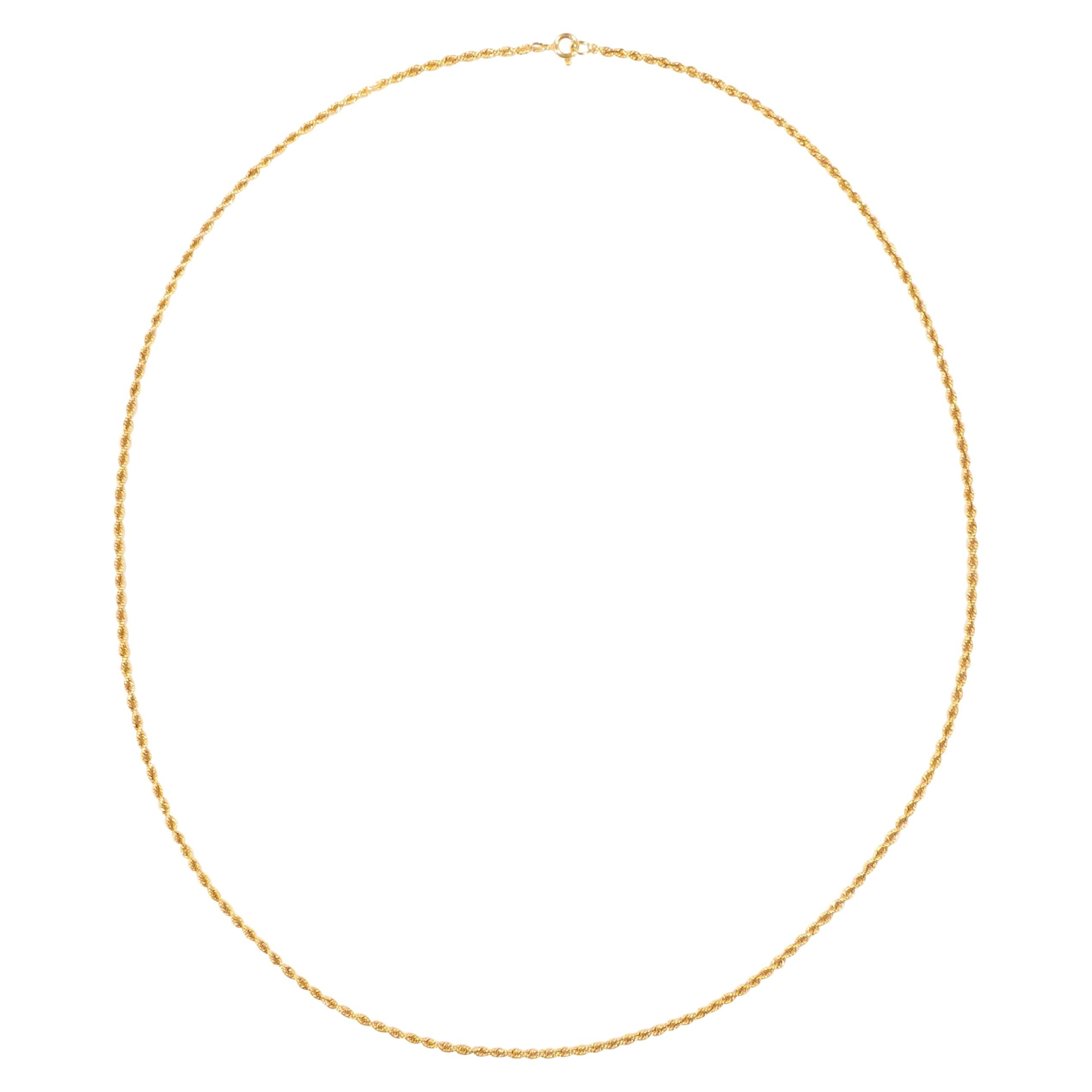 Collier de corde torsadée en or jaune 18 carats, fabriqué à la main en Italie