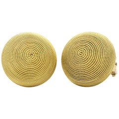 18 Karat Yellow Gold Twisted Texture Button Earrings