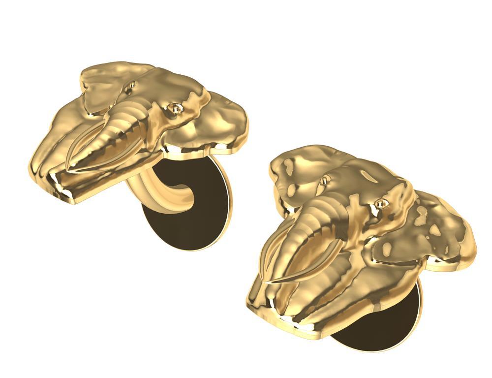 Contemporain Boutons de manchette éléphant en or jaune 18 carats à deux défenses en vente