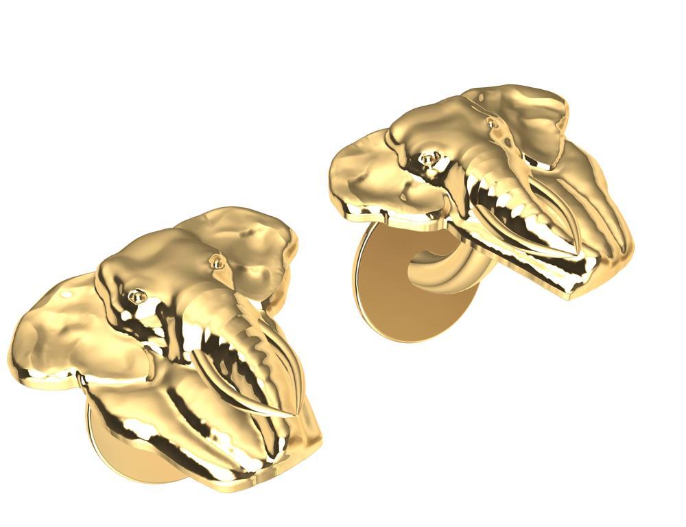 Boutons de manchette éléphant en or jaune 18 carats à deux défenses Unisexe en vente