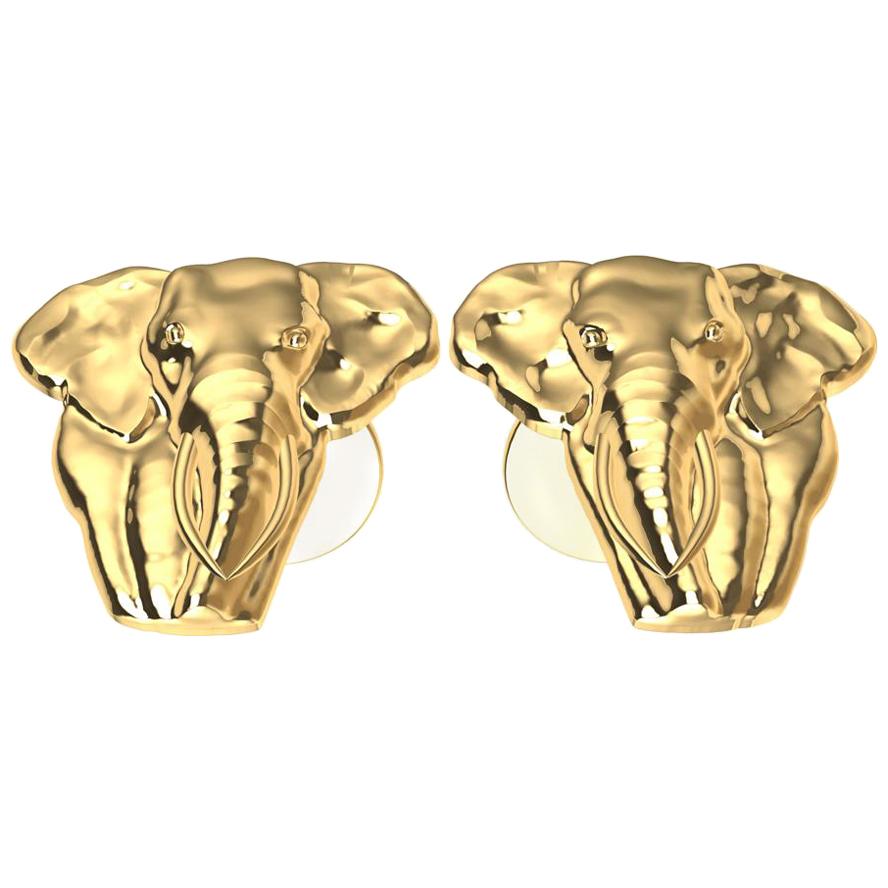 18 Karat Yellow Gold Two Tusk Elephant Cufflinks For Sale