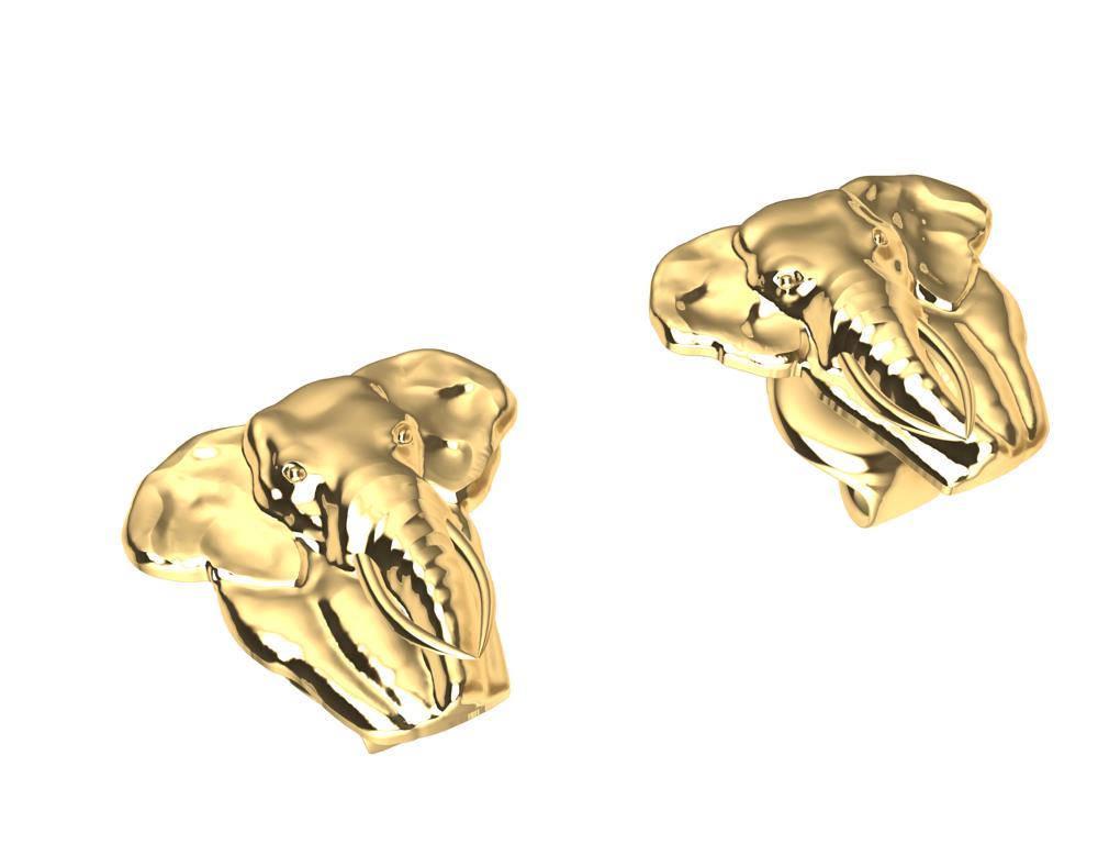 Clous d'oreilles en or jaune 18 carats avec deux têtes d'éléphants en vente 2
