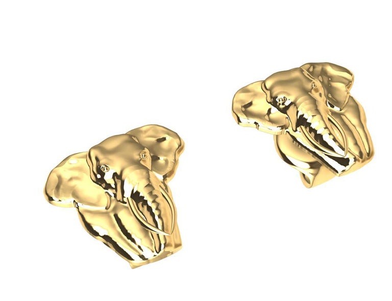 18 Karat Yellow Gold Two Tusk Elephant Stud Earrings For Sale at 1stDibs