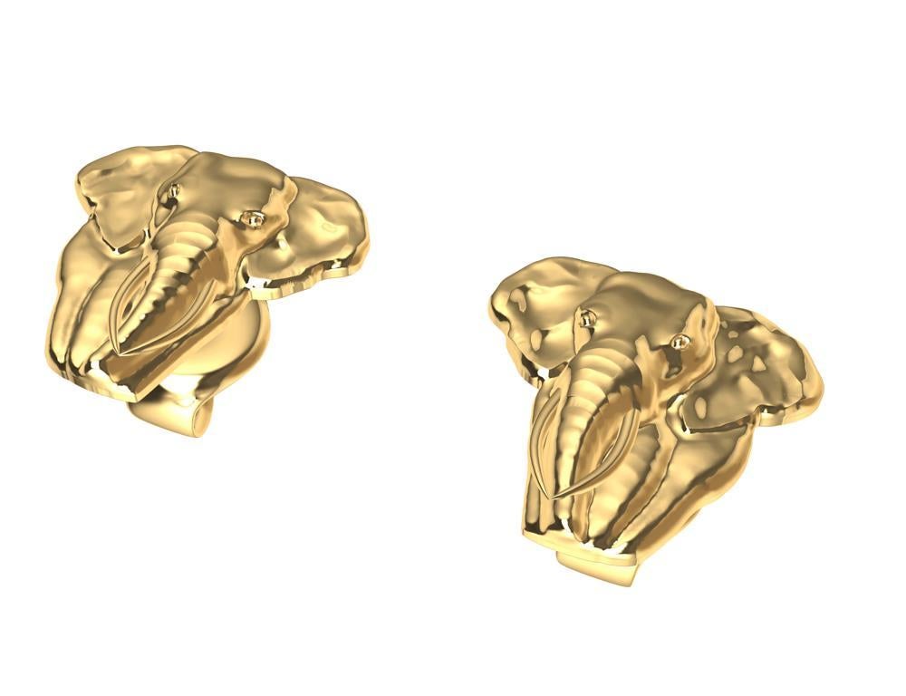 Women's 18 Karat Yellow Gold Two Tusk Elephant Stud Earrings For Sale