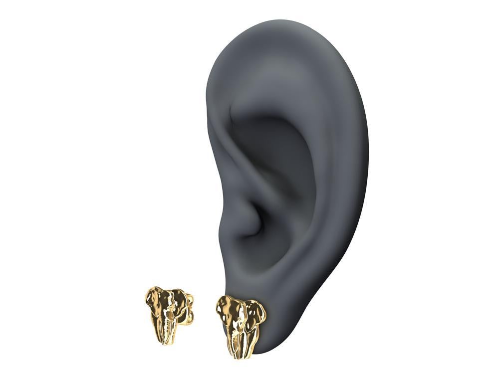 18 Karat Yellow Gold Two Tusk Elephant Stud Earrings For Sale 1