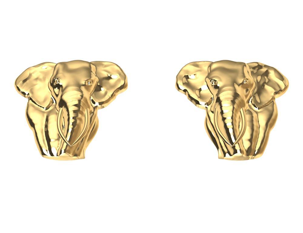 Clous d'oreilles en or jaune 18 carats avec deux têtes d'éléphants en vente 5