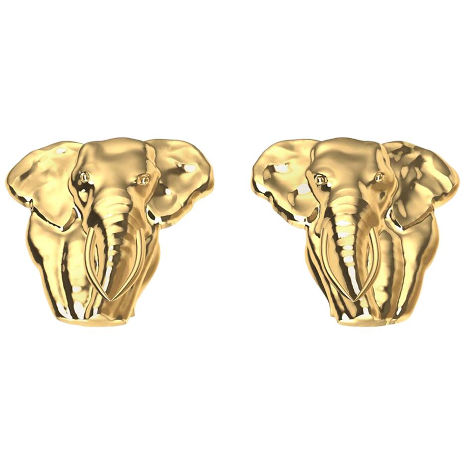 Contemporain Clous d'oreilles en or jaune 18 carats avec deux têtes d'éléphants en vente