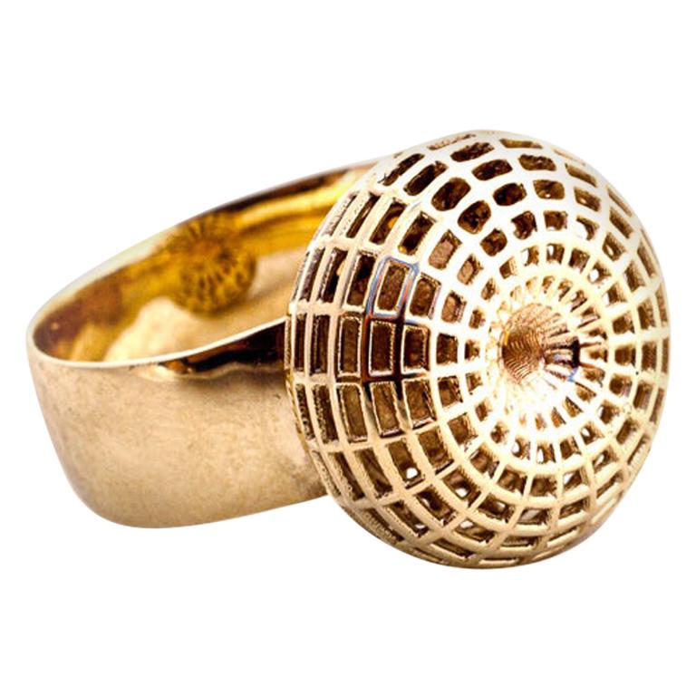 18 Karat Yellow Gold Unique Statement Contemporary Cocktail Ball Ring For Sale