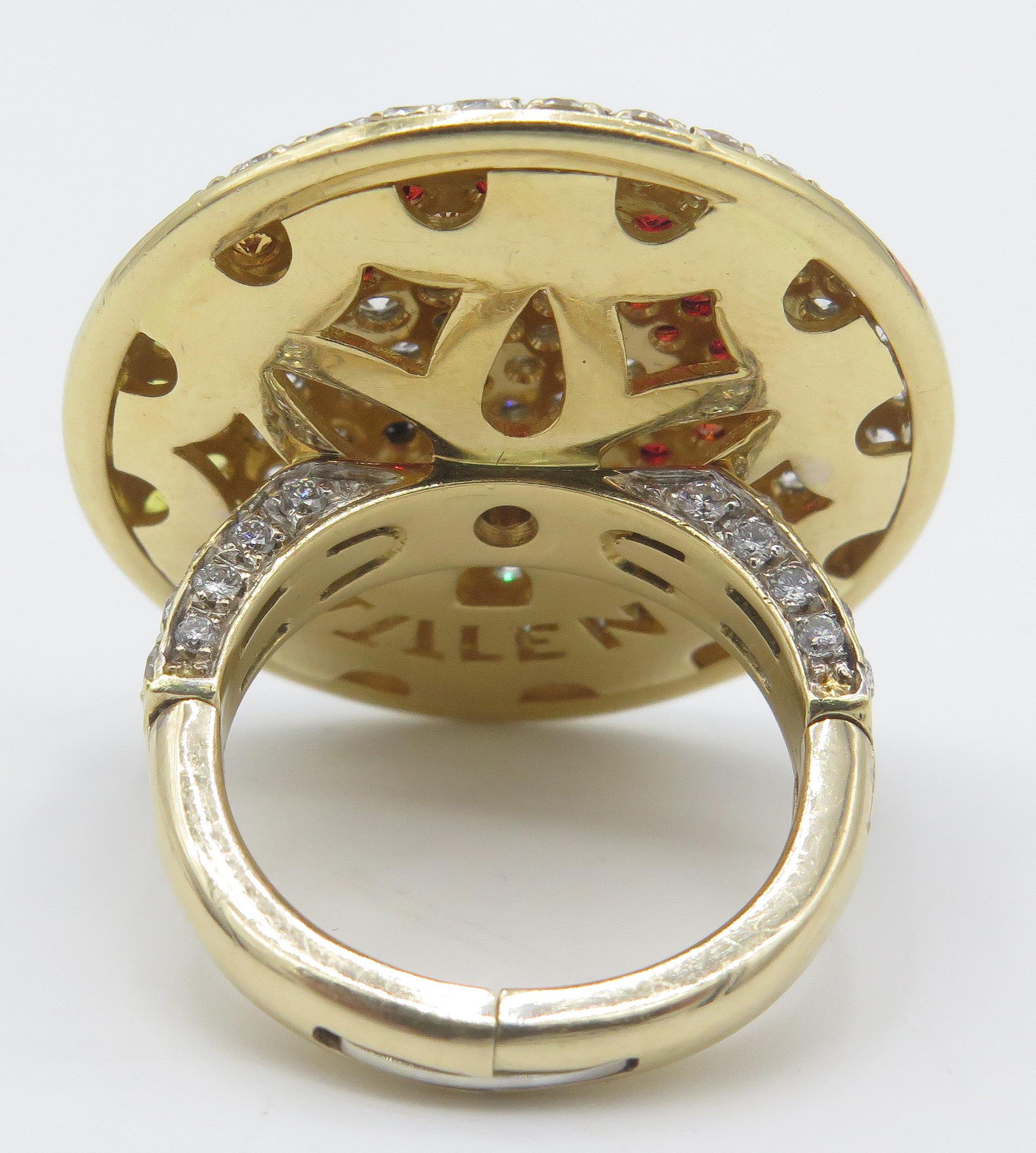 18 Karat Yellow Gold Valente Milano Diamond and Sapphire Swirl Ring In Excellent Condition In West Palm Beach, FL