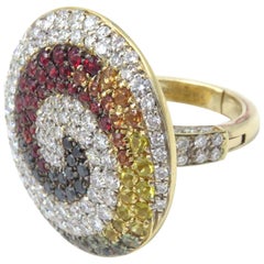 bague tourbillon en or jaune 18 carats Valente Milano avec diamants et saphirs