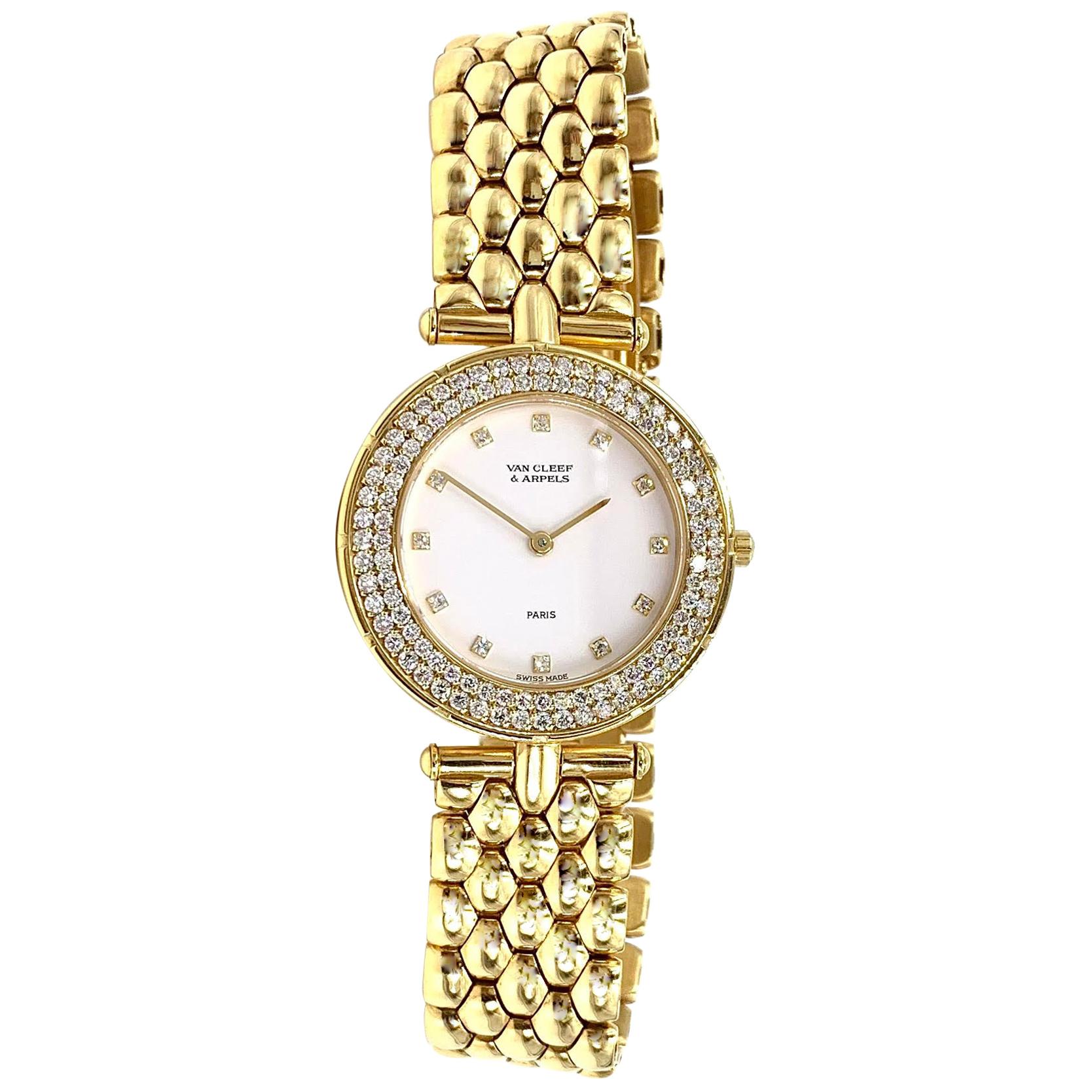 18 Karat Yellow Gold Van Cleef & Arpels Classique Watch with Diamonds