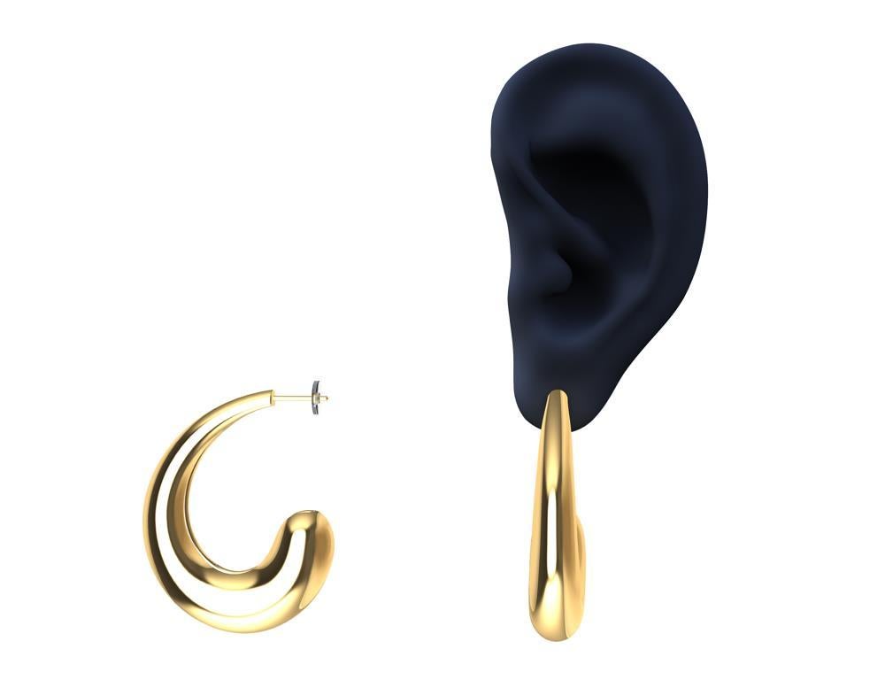 18 Karat Yellow Gold Vermeil  C Hoop Teardrop Earrings, Keep it simple silly. KISS. Or less is more. This design can last you 20 years or more. Designing for Tiffanys taught me the essence of the subblime. 
These are hollow hoops 3d printed