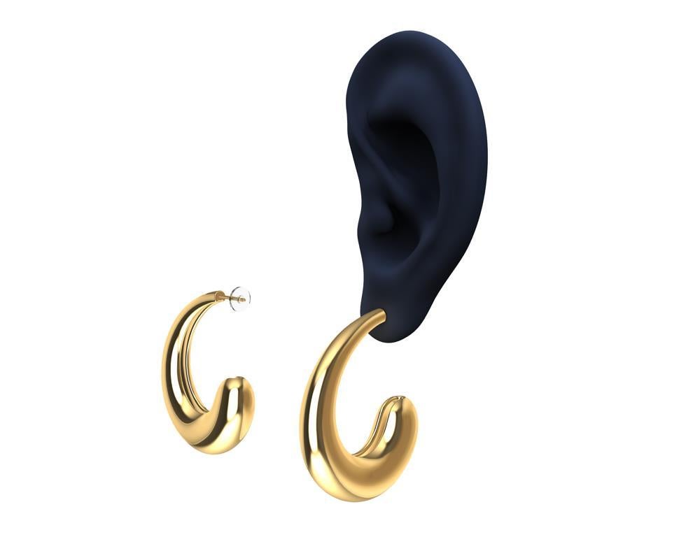 Boucles d'oreilles en forme de larme en or jaune 18 carats et vermeil en forme de C-Hoop Pour femmes en vente