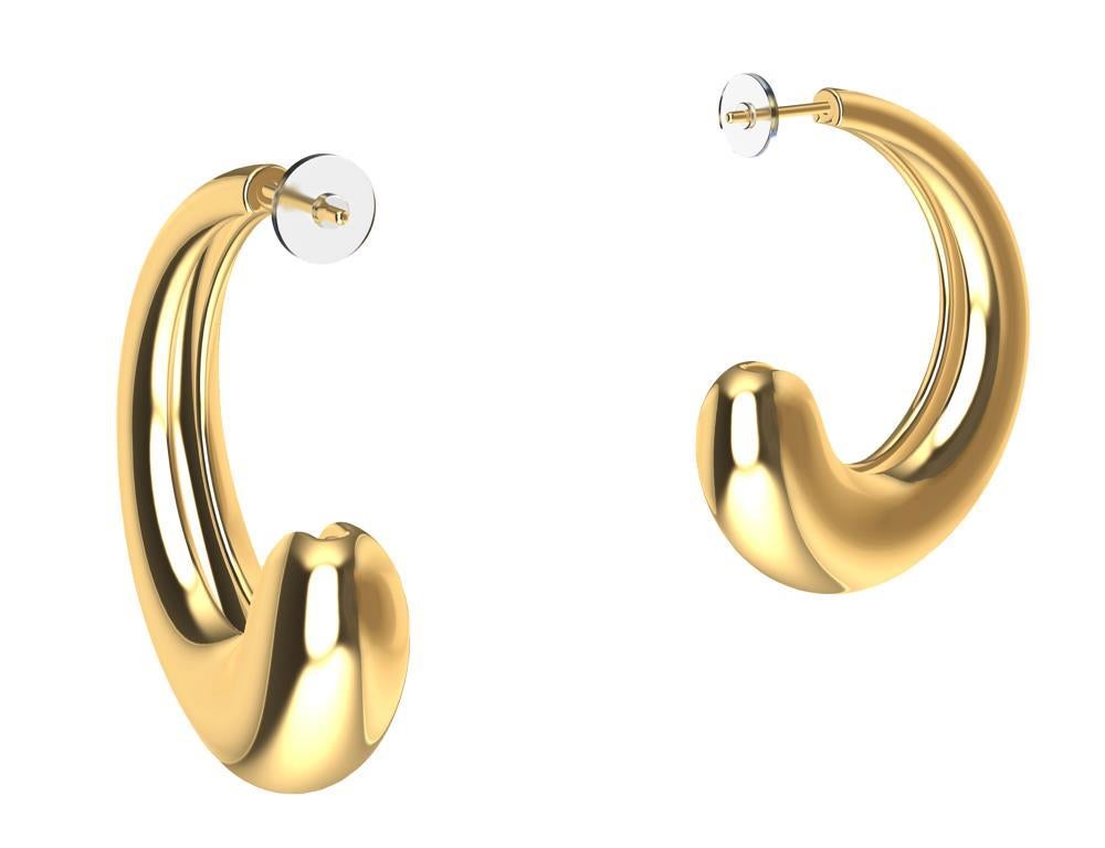 Contemporary 18 Karat Yellow Gold Vermeil C-Hoop Teardrop Earrings For Sale