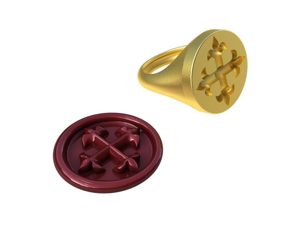 18 Karat Yellow Gold Vermeil Cross Signet Wax Seal Ring 2