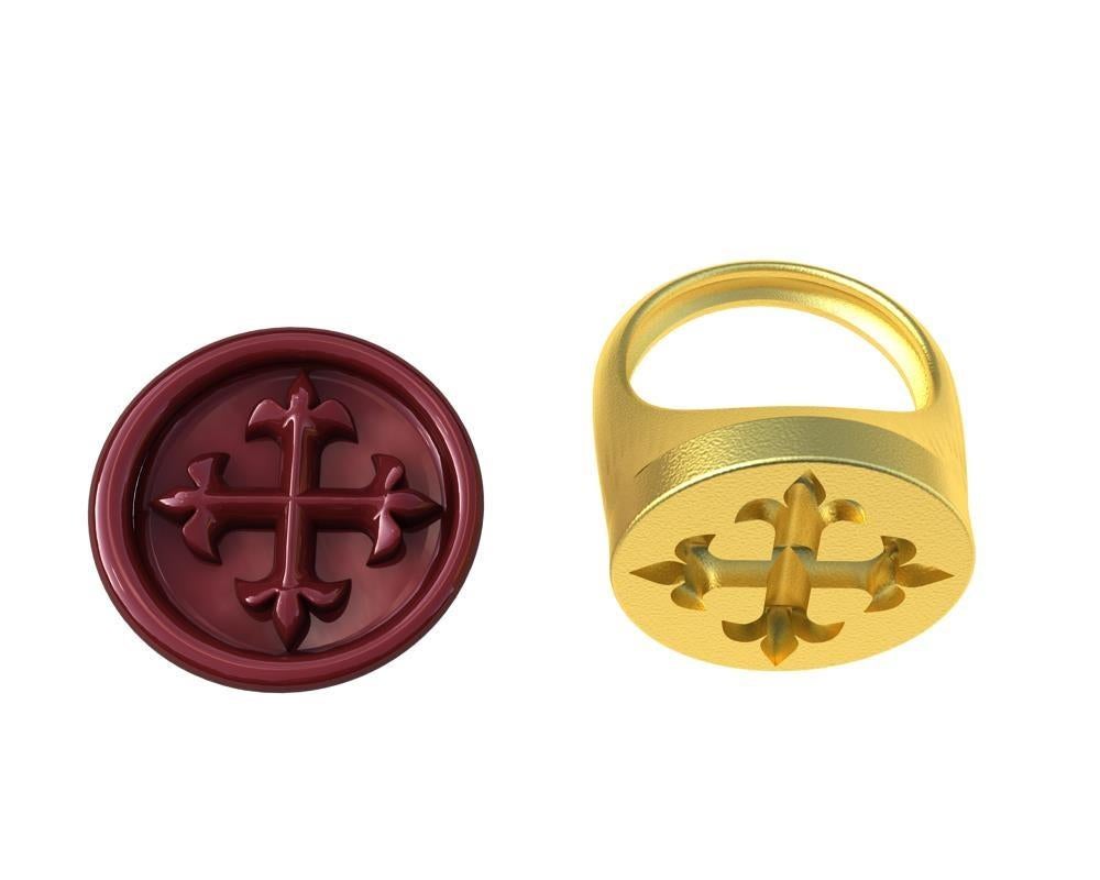 En vente :  Signature en forme de croix en or jaune 18 carats et vermeil avec sceau en cire 3