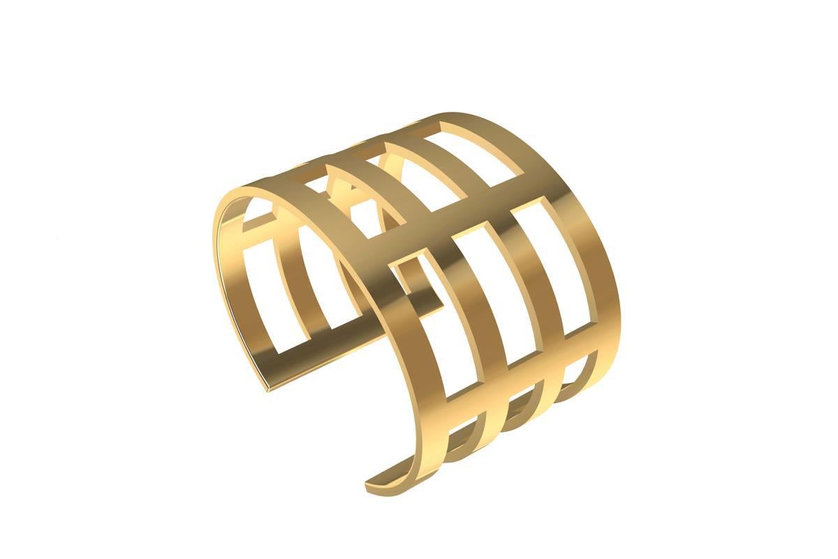 Contemporary 18 Karat Yellow Gold Plated Wide Cuff Bracelet For Sale