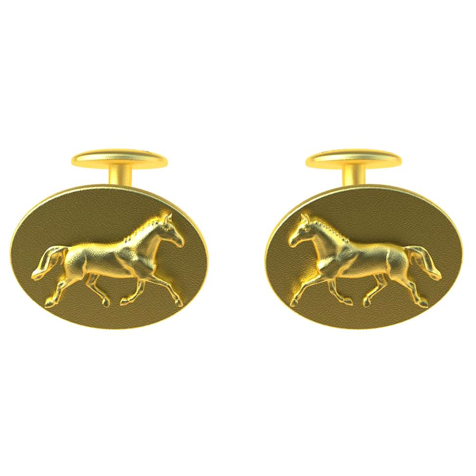 18 Karat Yellow Gold Vermeil Dressage Horse Cuff links