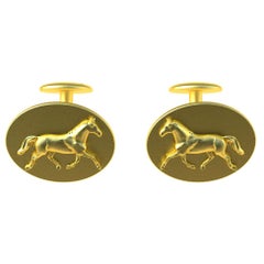 Vintage 18 Karat Yellow Gold Vermeil Dressage Horse Cuff links