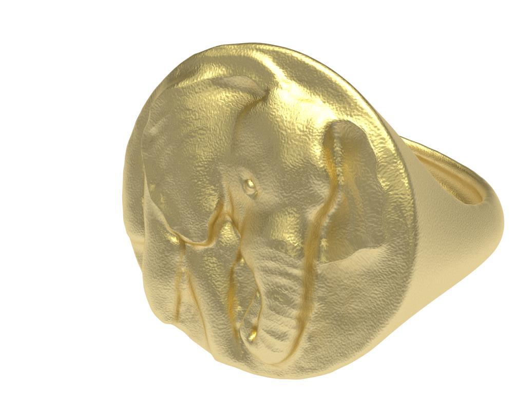 En vente :  Bague sigillaire éléphant en or jaune 18 carats et vermeil 3