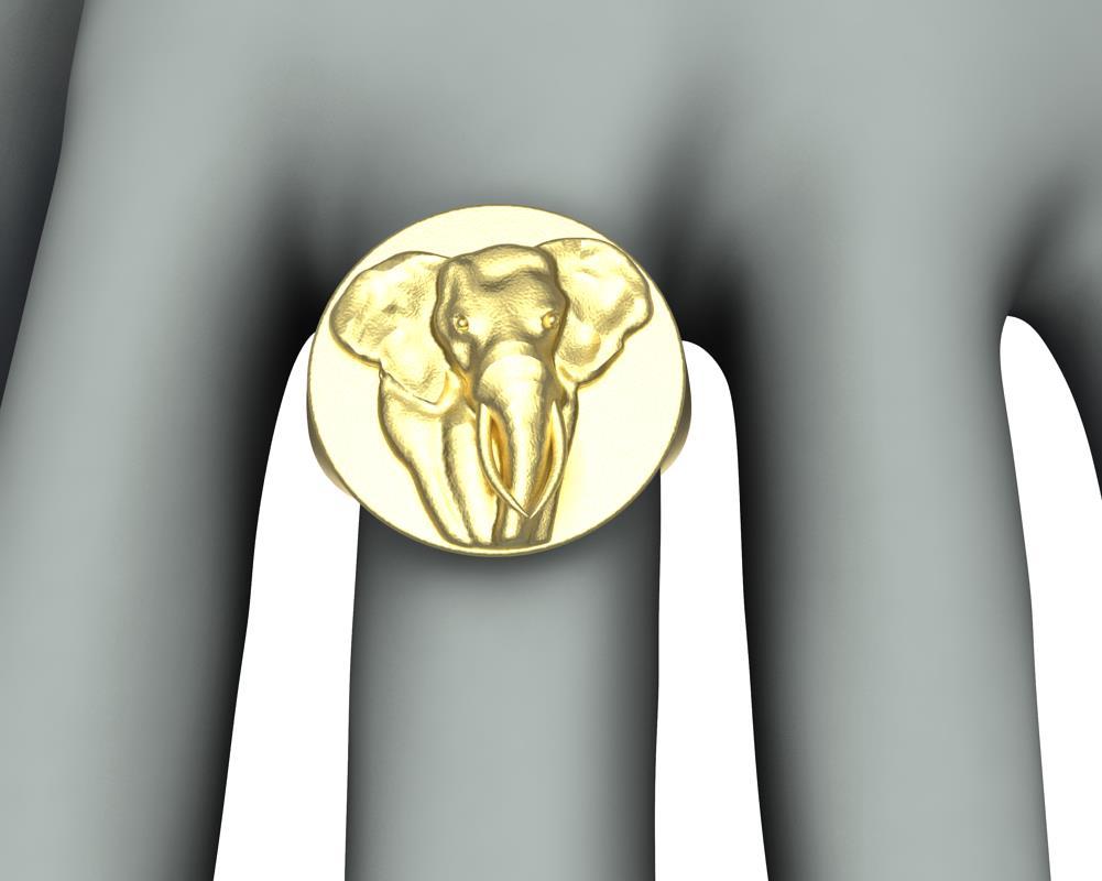 En vente :  Bague Signet Elephant Tusks en or jaune 18 carats Vermeil 2