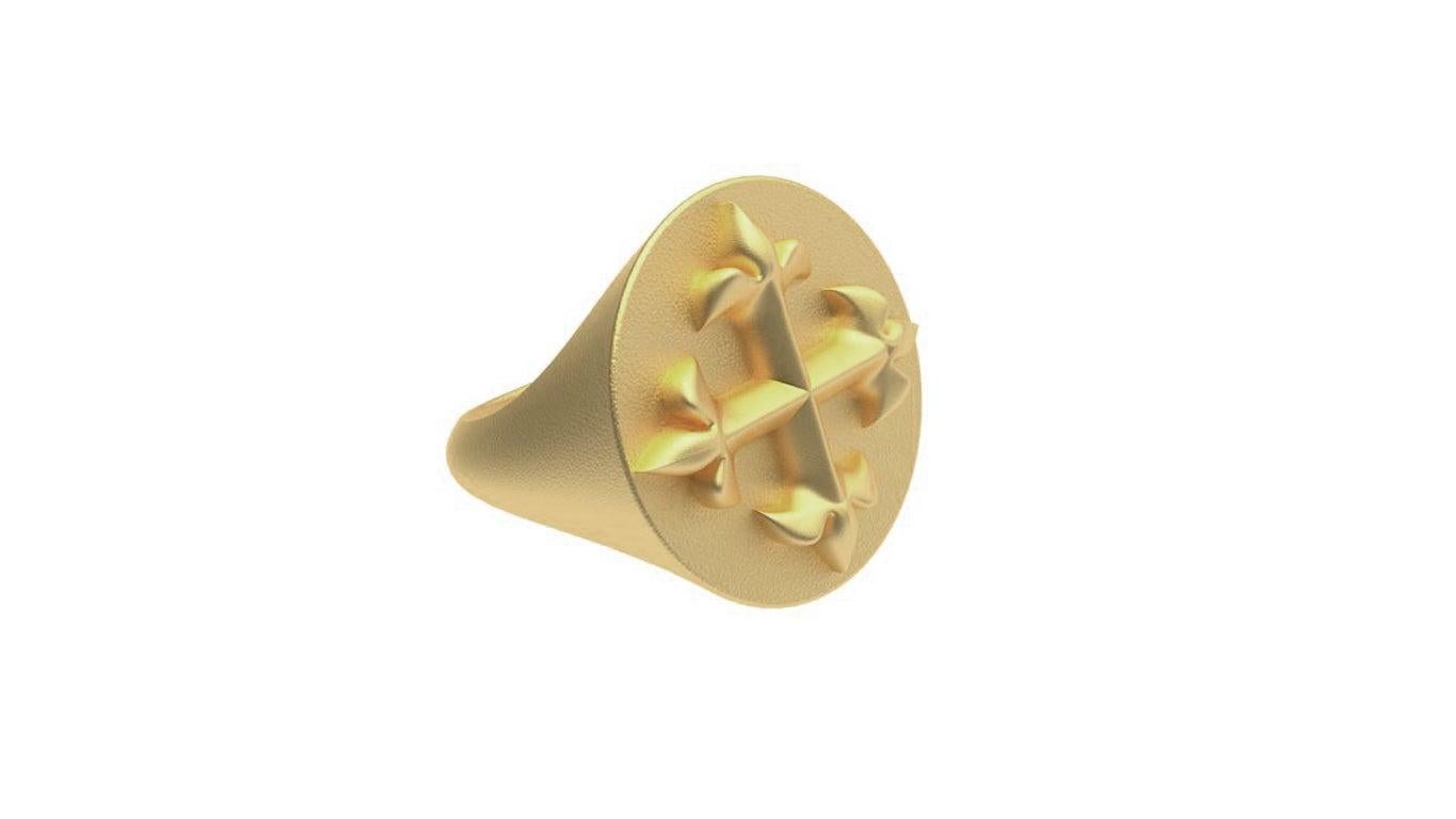 En vente :  Or jaune 18 carats  Bague chevalière Fleur De Lis en vermeil 4