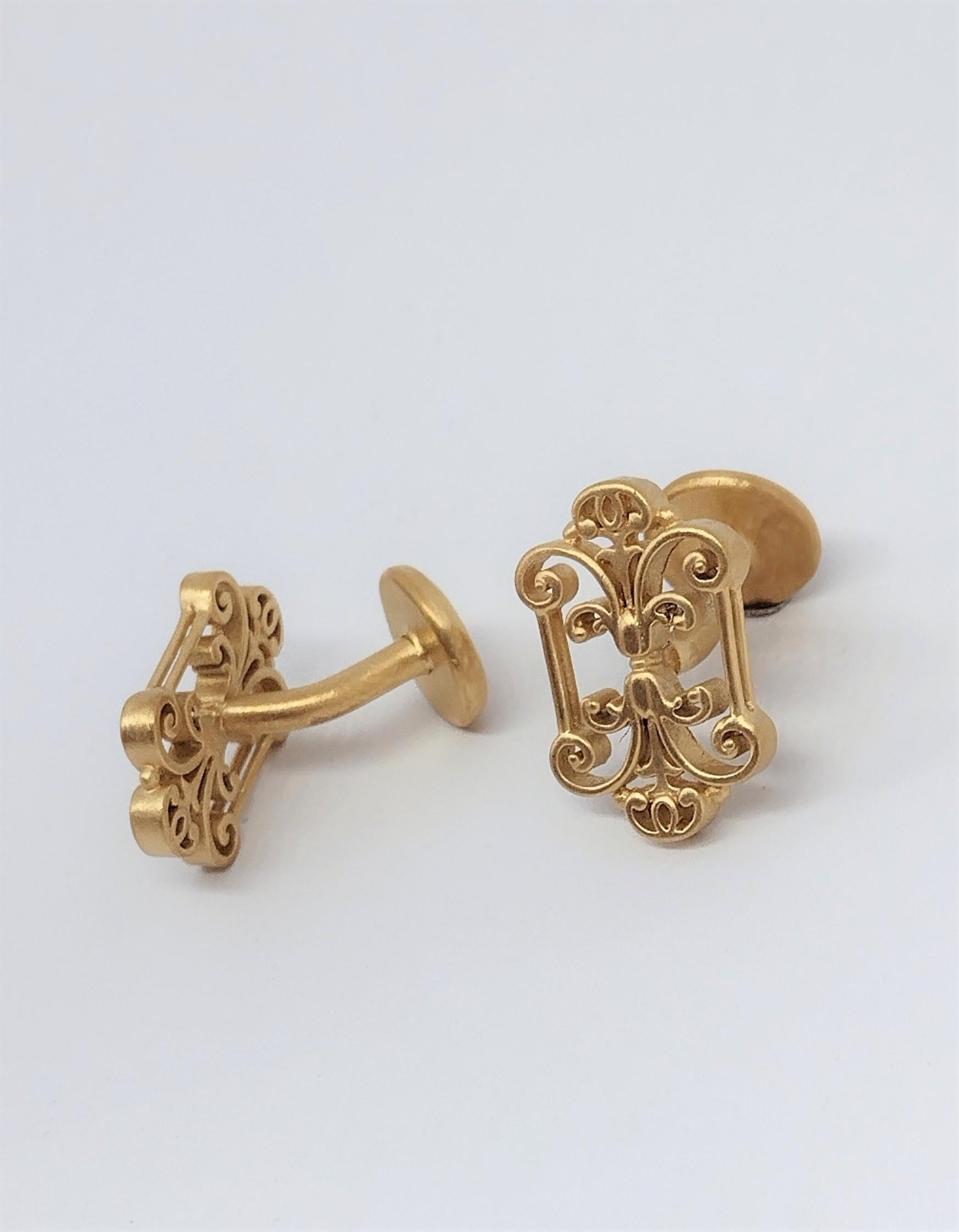 Boutons de manchette porte-clés en or jaune 18 carats et vermeil, style « French Gate » Neuf - En vente à New York, NY