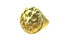 18 Karat Yellow Gold Vermeil Leo Lion Head Signet Ring