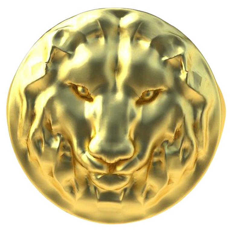Bague sigillaire tête de lion en or jaune 18 carats et vermeil